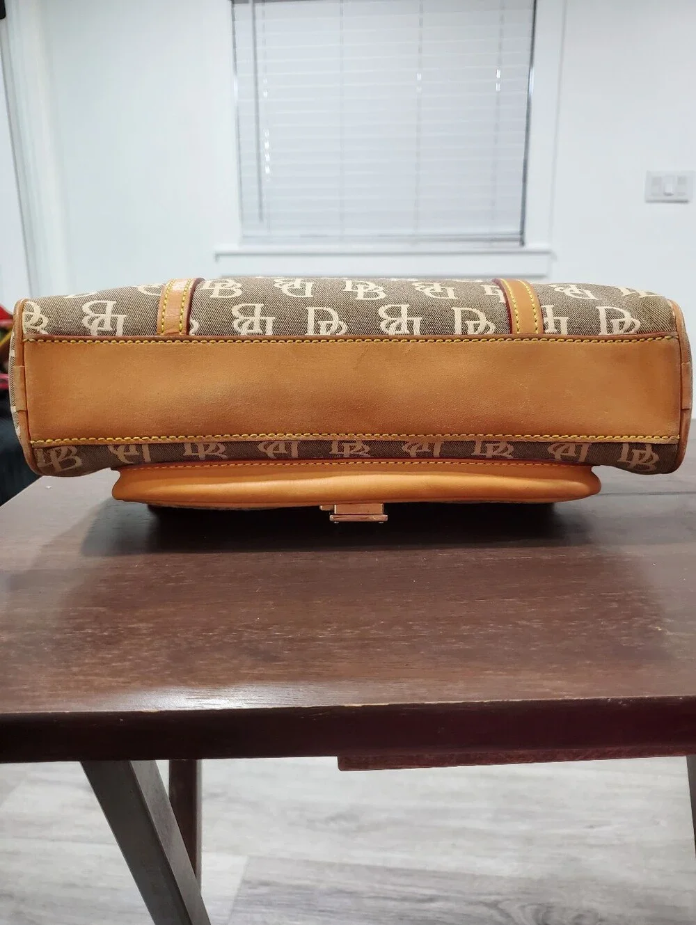 Dooney & Bourke Tan Logo Canvas Duffel with Leather Trim